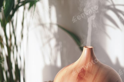 Preview: Aromatherapy diffuser releasing steam in a serene setting