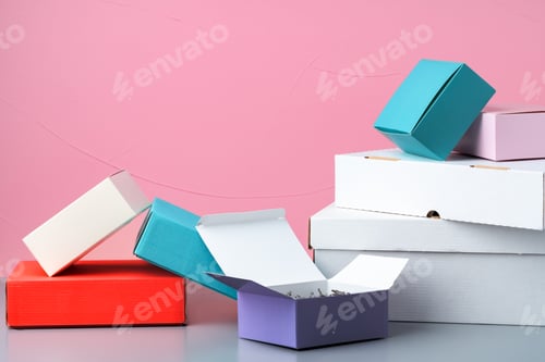 Preview: Set of cardboard boxes on pink background