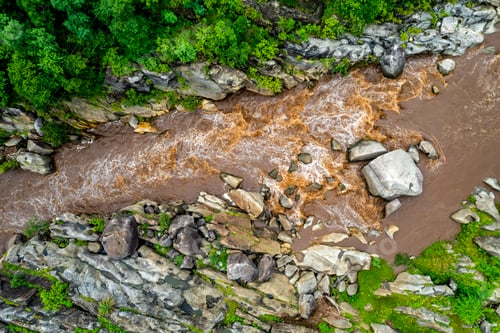 Preview: Aerial view of forest River, India.