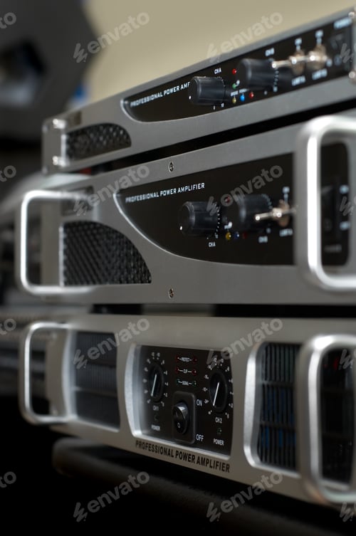 Preview: Professional Audio Power Amplifiers Stacked in a Studio