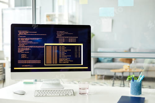 Preview: Workplace of programmer with computer at office