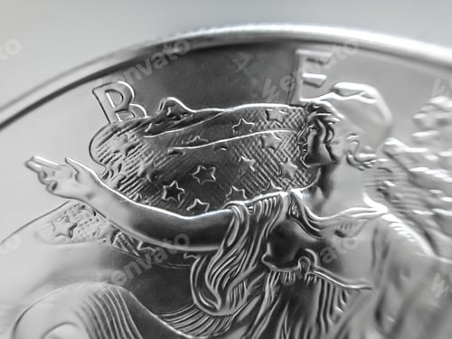 Preview: Closeup shot of a pure silver bullion coin on a blurred background