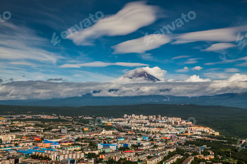 Preview: View of Petropavlovsk-Kamchatsky at the volcano. Kamchatka peninsula