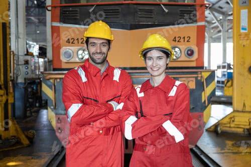 Preview: Engineer train Inspect the train's diesel engine, railway track in depot of train