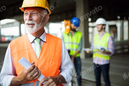 Preview: Engineer, foreman and worker discussing in building construction site