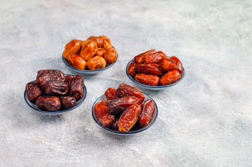 Preview: Various of dried dates or kurma.