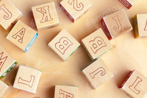 Preview: Alphabet blocks ABC on wooden table