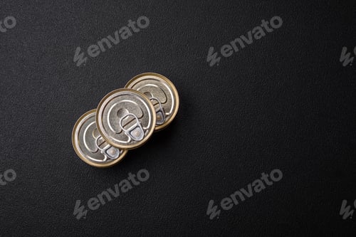 Preview: Round metal can with canned fish or meat with a key