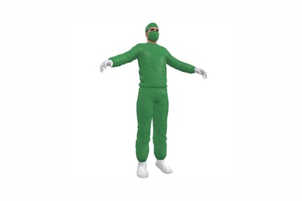 Preview: Figure in green surgical attire with extended arms
