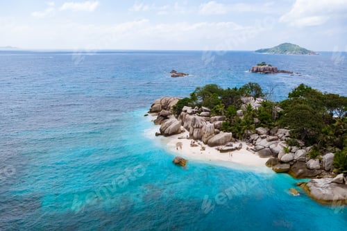 Preview: Drone view from above at a tropical beach in the Seychelles Cocos Island