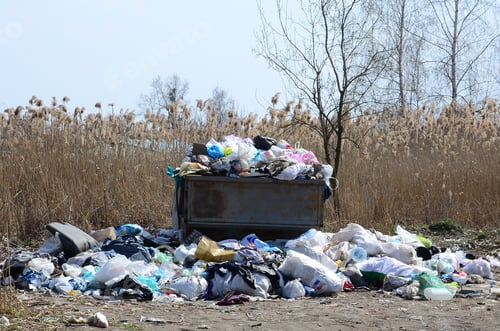 Preview: The garbage can is packed with garbage and waste. Untimely removal of garbage in populated areas