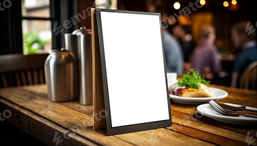 Preview: Menu mack up blank for text marketing promotion. Mock up Menu frame standing on wood table