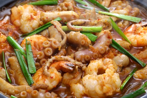 Preview: Nak-Gop-Sae is a spicy soup with octopus, beef small intestine, and shrimp. Korean cuisine