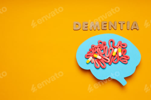 Preview: Dementia and parkinson's disease, ADHD, composition for head disease theme, space for text