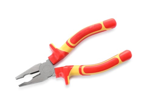Preview: Color pliers on white background, top view. Electrician's tool