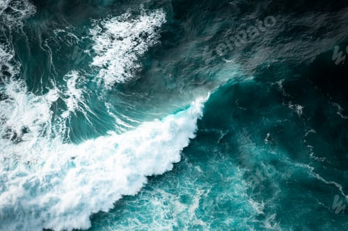 Preview: Ocean waves crashing, top down aerial drone view. Storm on sea or ocean
