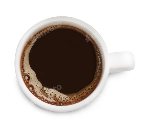 Preview: Fresh aromatic coffee in mug isolated on white, top view