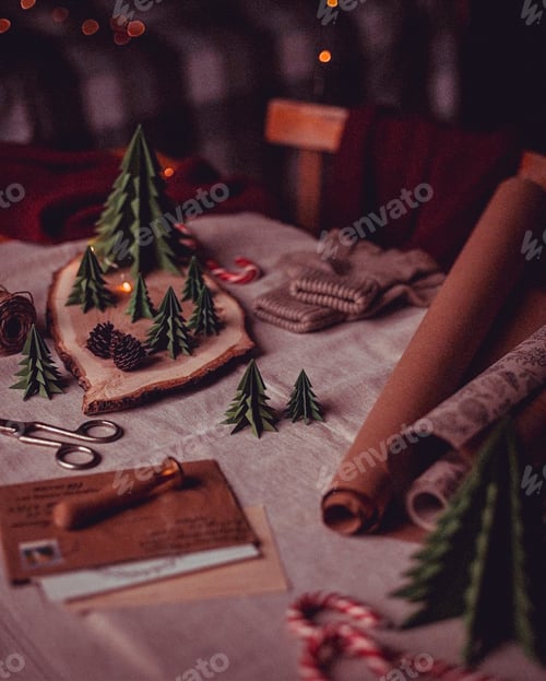 Preview: Miniature Christmas Trees and Decorations on a Table