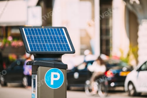 Preview: Stockholm, Sweden. Parking Machine Equipped With A Solar Battery For Recharging From Solar Energy