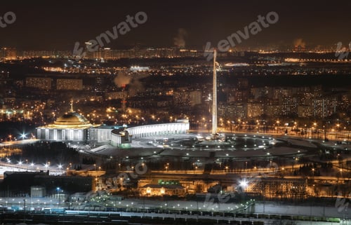 Preview: Panoramic view from the height Memorial complex of Victory Park Moscow at night