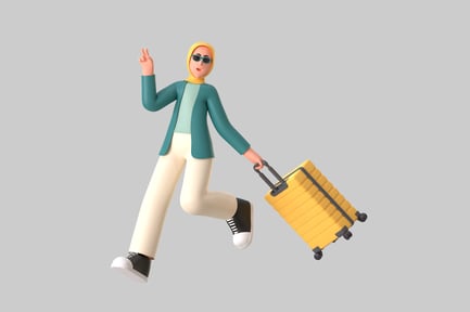 Preview: Happy Traveler with Hijab and Suitcase