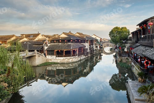 Preview: View of waterways and traditional buildings, Xitang Zhen, Zhejiang, China