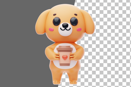 Preview: Dog Character Holding a Coffee Cup 3D Illustration
