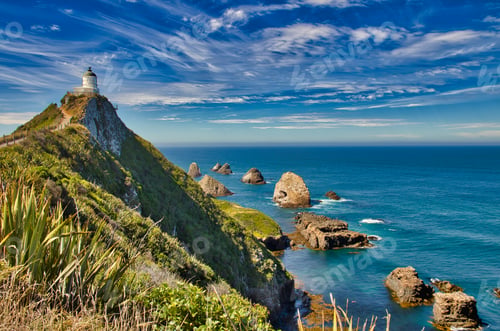 Preview: Beautiful view of Nugget Point Light House in Ahuriri, New Zealand