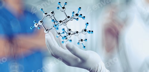 Preview: Scientist Doctor Hand Holds Virtual Molecular Structure In The Lab As Concept