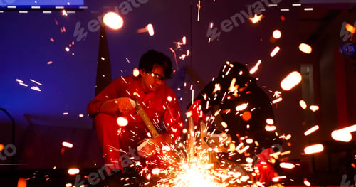 Preview: Male welders working together at site.