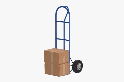 Preview: Blue Hand Trolley Cart with Stacked Cardboard Boxes