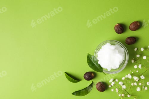 Preview: Concept of skin care cosmetics, Shea butter, space for text