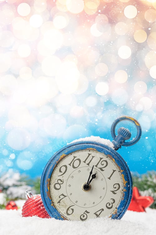 Preview: Christmas greeting card with alarm clock and decor