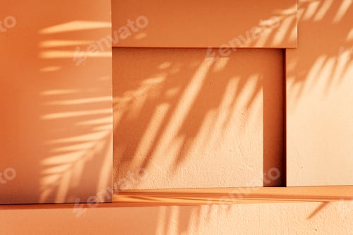 Preview: Minimal product placement background with palm shadow on plaster wall.