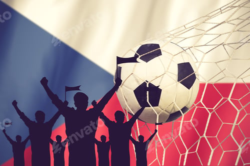 Preview: Silhouettes Of Soccer Fans With Flag Of Czech Republic .Cheer Concept Vintage Color