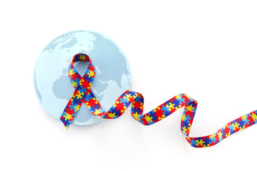 Preview: World Autism awareness and pride day or month with Puzzle pattern ribbon on white background
