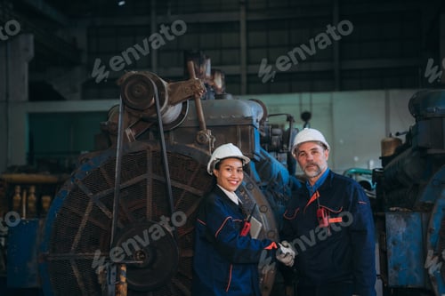 Preview: Portrait of Professional Engineers express a high level of confidence and shake hand.