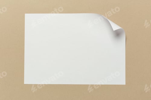 Preview: Blank paper with corner slightly folded on a beige background showing simplicity in design