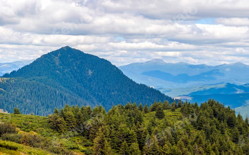 Preview: Panorama of Carpathian mountains in summer sunny day