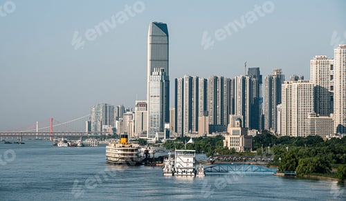 Preview: View from Yangtze River, showing cluster skyscraper with other towers in Wuhan Financial District