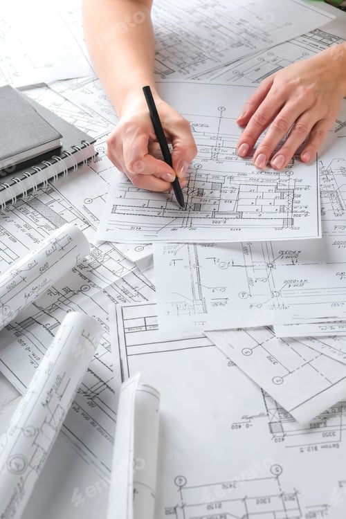 Preview: Architects concept, engineer architect designer freelance work on start-up project drawing, construc