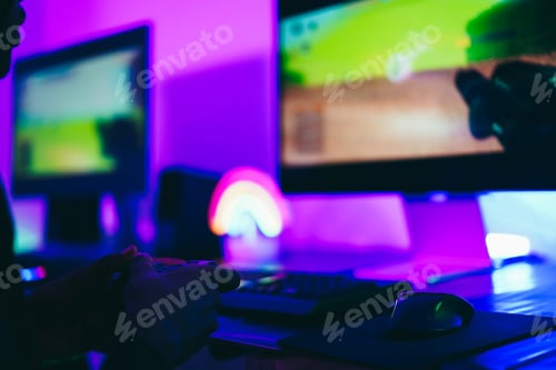 Preview: African gamer playing shooter game at e-sports competition
