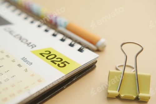 Preview: 2025 year calendar on office desk