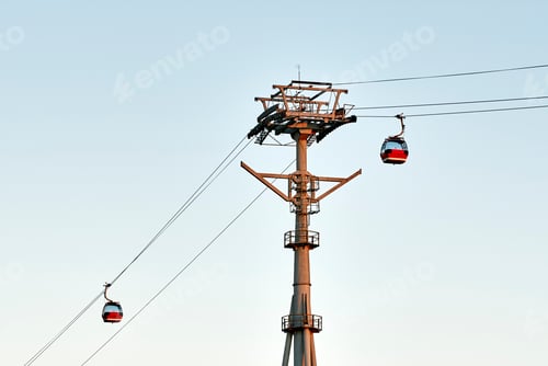 Preview: Cable cars against blue sky, Harbin, Heilongjiang, China
