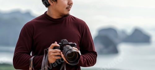 Preview: Banner of Portrait of photographer or the tourist over the Fantastic Landscape