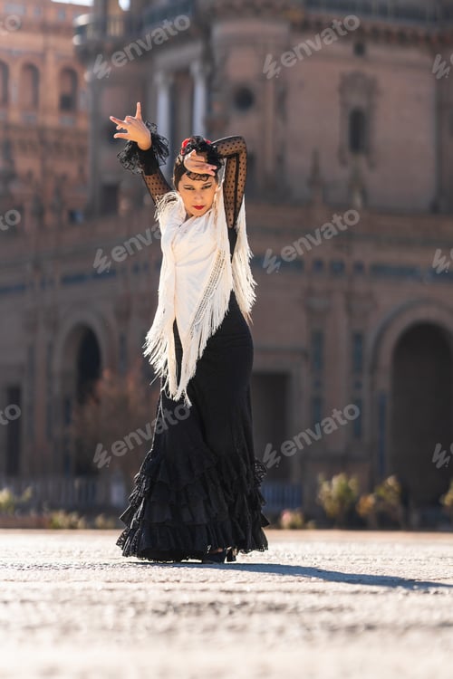 Preview: Flamenco dancer dancing with passion on a square