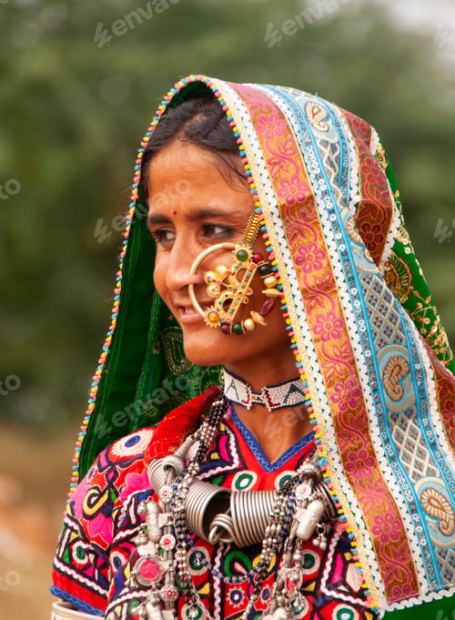 Preview: Portrait of traditional beautiful tribal woman, India.