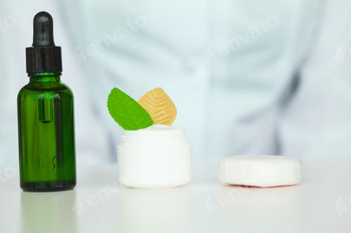 Preview: Scin Care. Scientist hands testing texture of beauty products