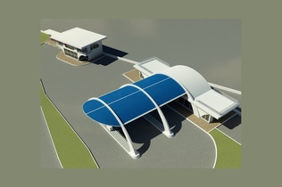 Preview: Curved canopy bus terminal with white exterior