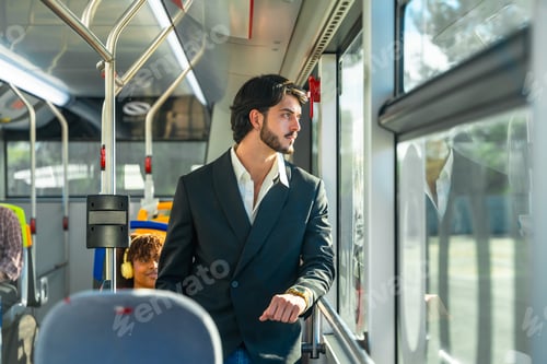 Preview: Man commuting on bus looking out window